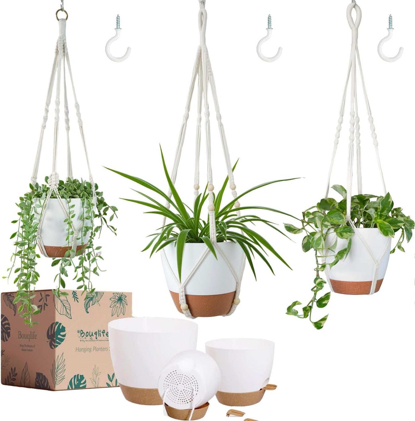 Hanging Planters with Macrame Plant Hangers for Indoor Outdoor Plants 3 Set Self Watering Pots Hanging Baskets Flower Pot Holders 3 Different Size
