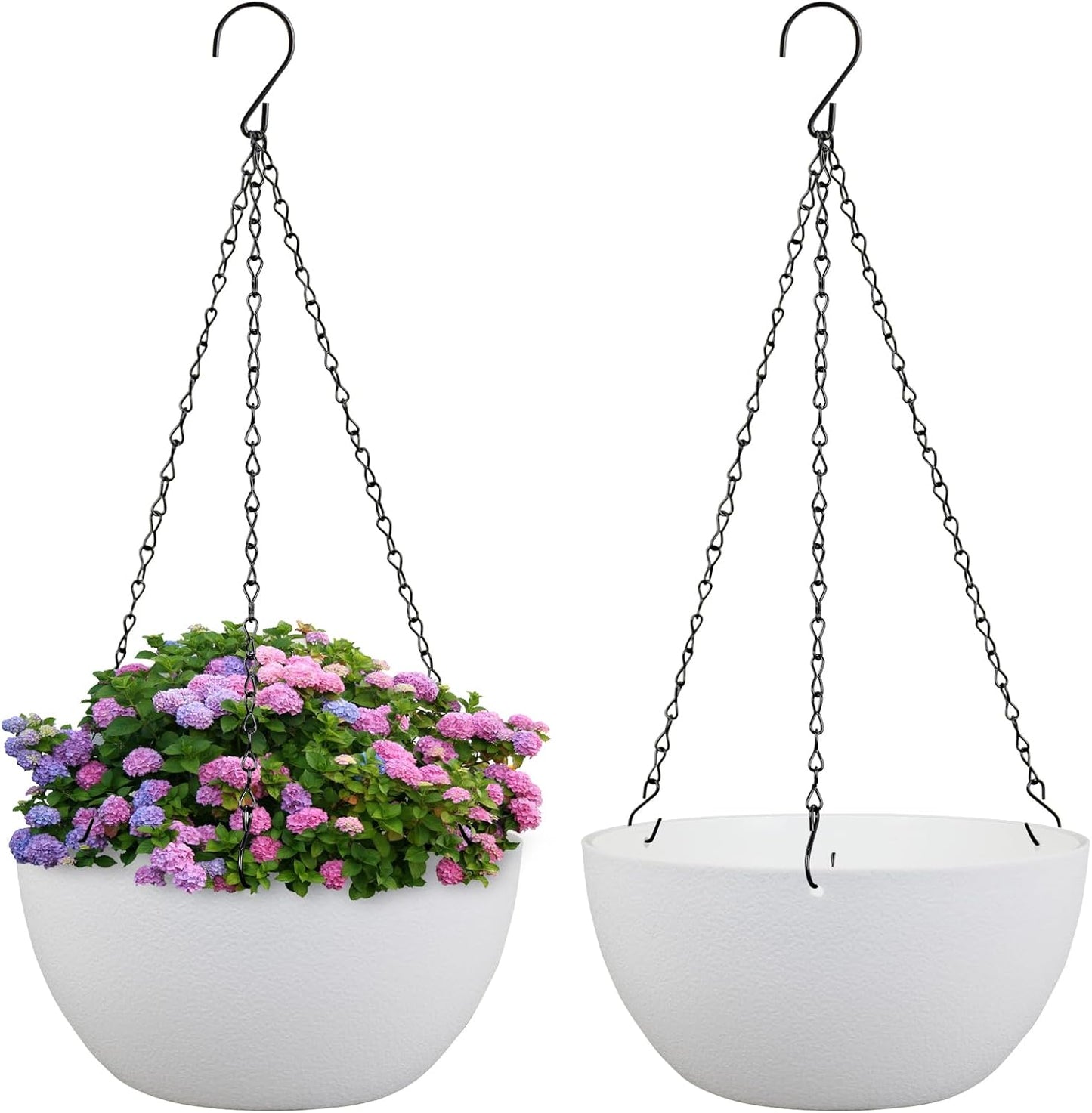 10 inch Hanging Planters for Indoor Outdoor Plants, 2 Pack Hanging Flower Pots with Drainage Holes and Chain for Garden Porch Plants, Round Plastic Hanging Baskets for House Plants, Black