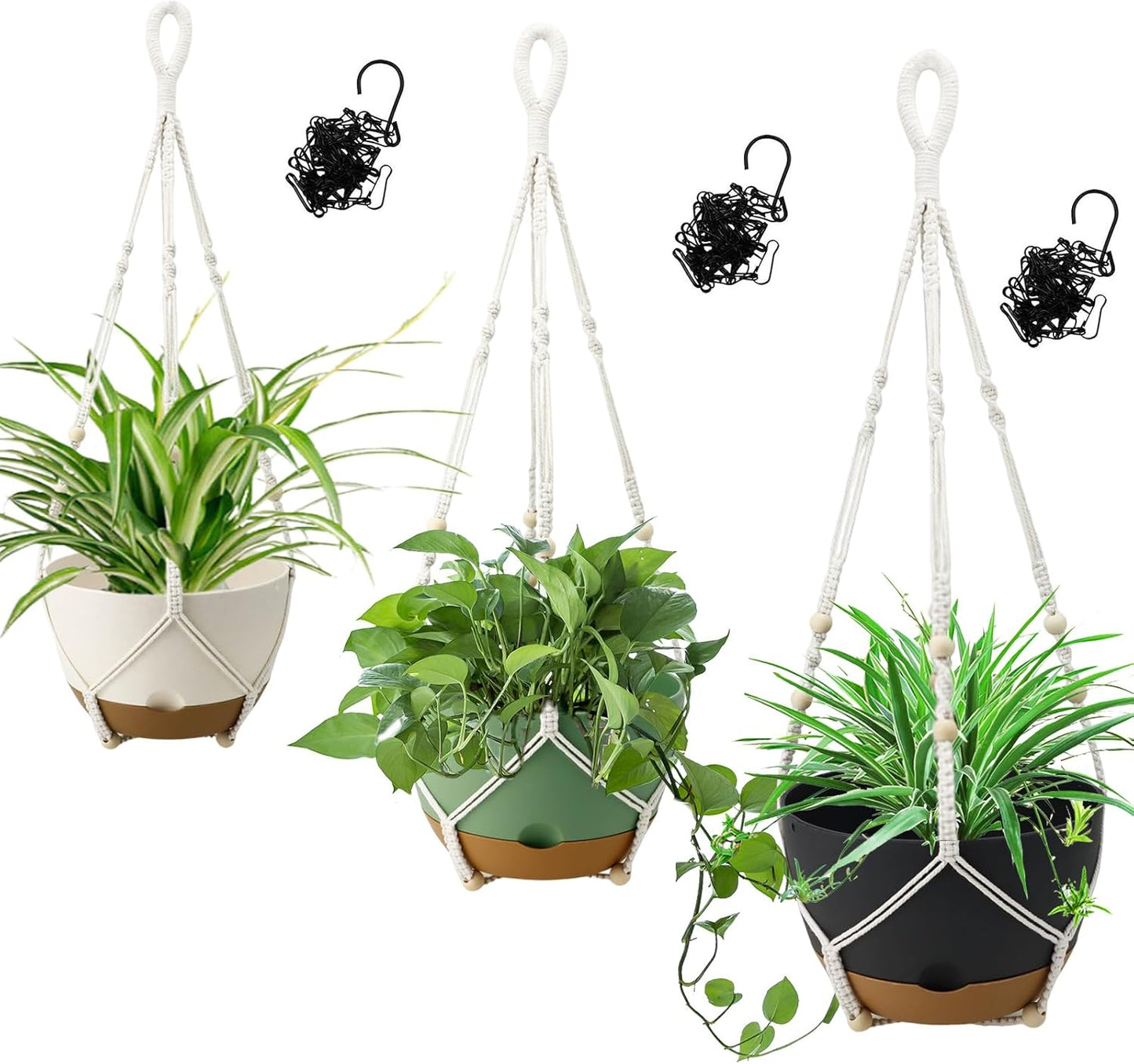 Hanging Planter Self Watering 10 Inch, 2 Pack Indoor Outdoor Hanging Baskets, Hanging Flower Pots with Drainage Hole & 2 Kinds of Plant Hangers for Garden Home Decor(Cream)…