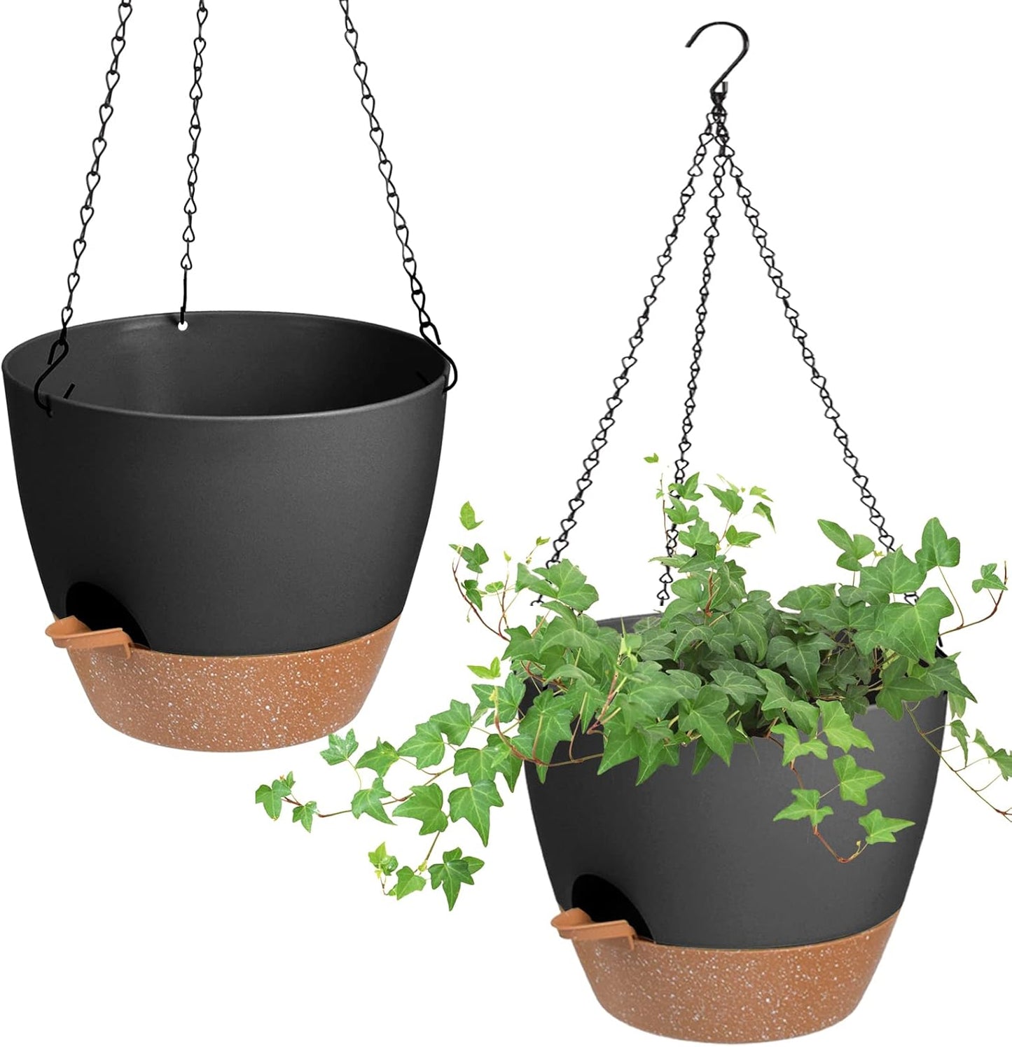 Hanging Planters for Indoor Outdoor Plants, 2 Pack Self Watering Hanging Pot with Drainage Holes & Removable Tray (White, 8'')