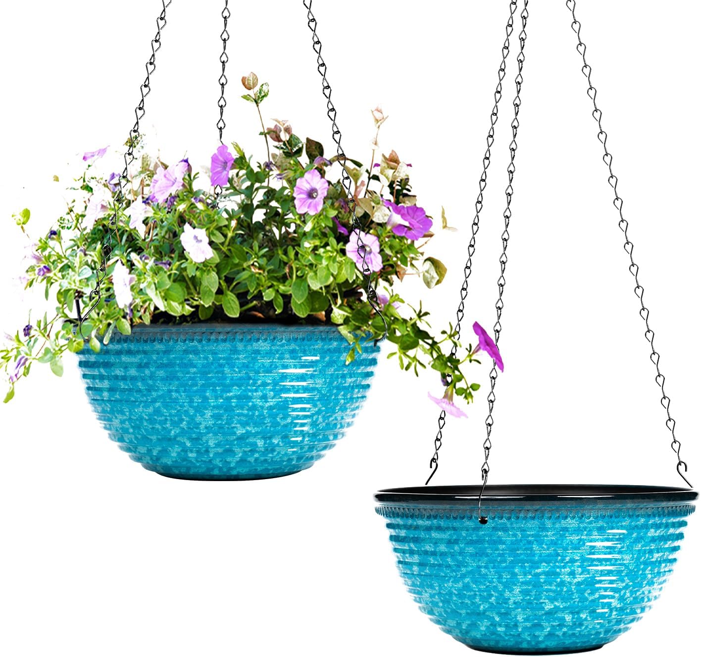 2 Pack Hanging Planters for Indoor Outdoor Plants, 10 Inch Hanging Planter with Drainage Hole & Plug Glazed Hanging Baskets Flower Pots for Garden Home (Blue)