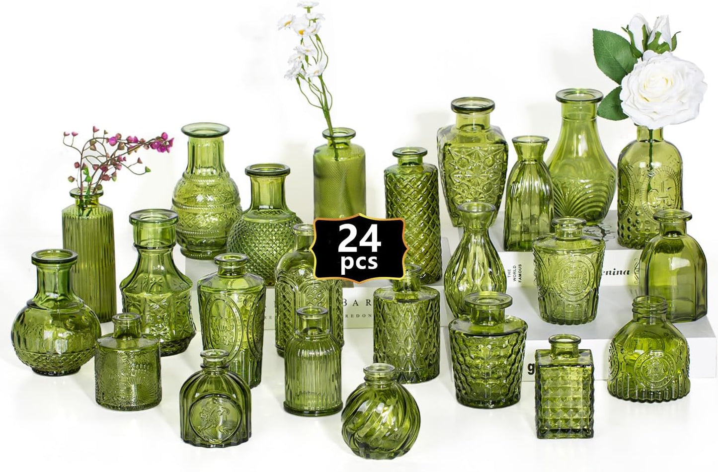 Glass Bud Vase Set of 32PCS Wedding Centerpieces for Tables,Mini Clear Bud Vases for Flowers,Small Flower Vases Suitable for Birthday Party,Anniversary,Wedding,Baby Shower (Clear, 32PCS)