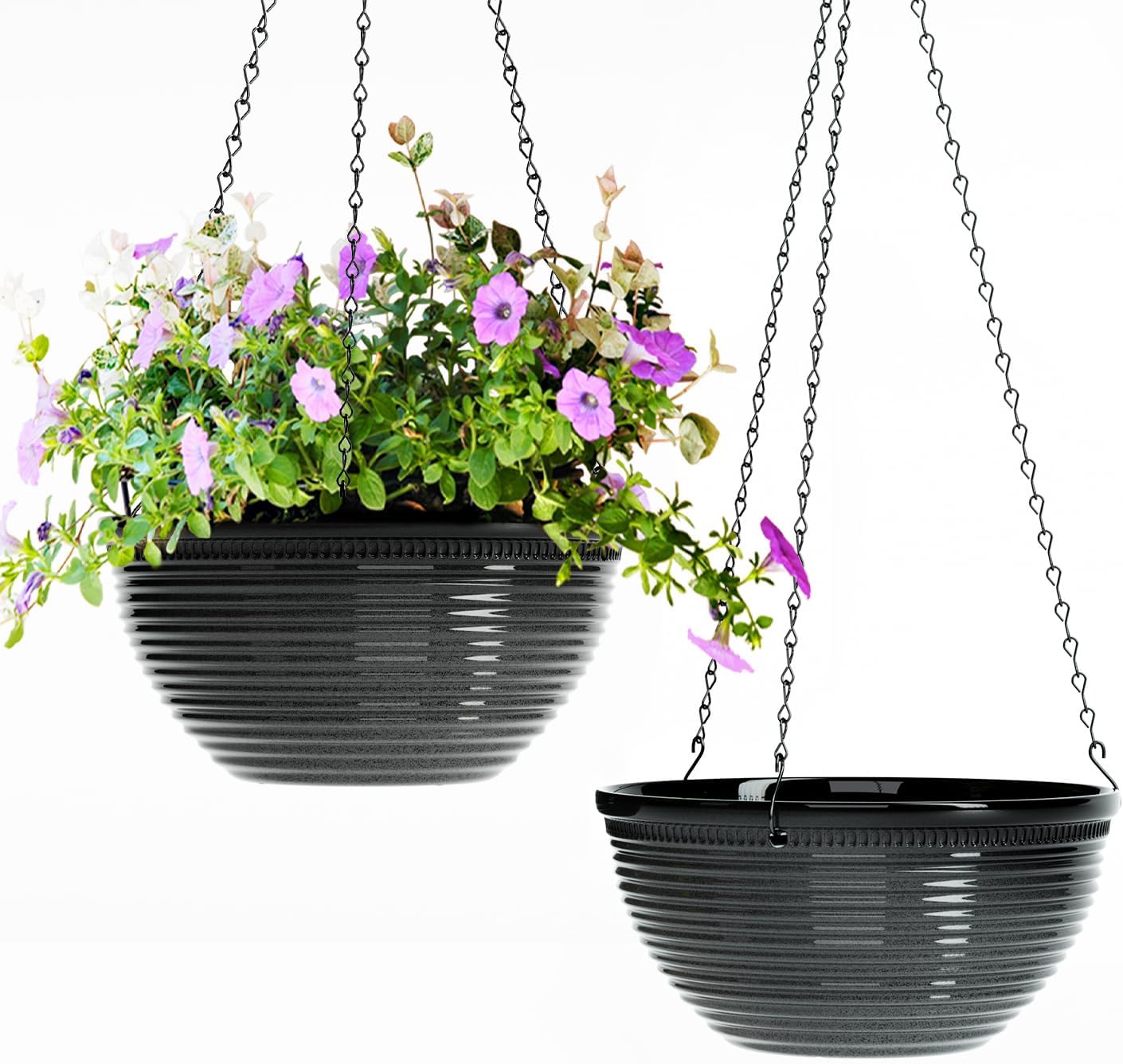2 Pack Hanging Planters for Indoor Outdoor Plants, 10 Inch Hanging Planter with Drainage Hole & Plug Glazed Hanging Baskets Flower Pots for Garden Home (Blue)