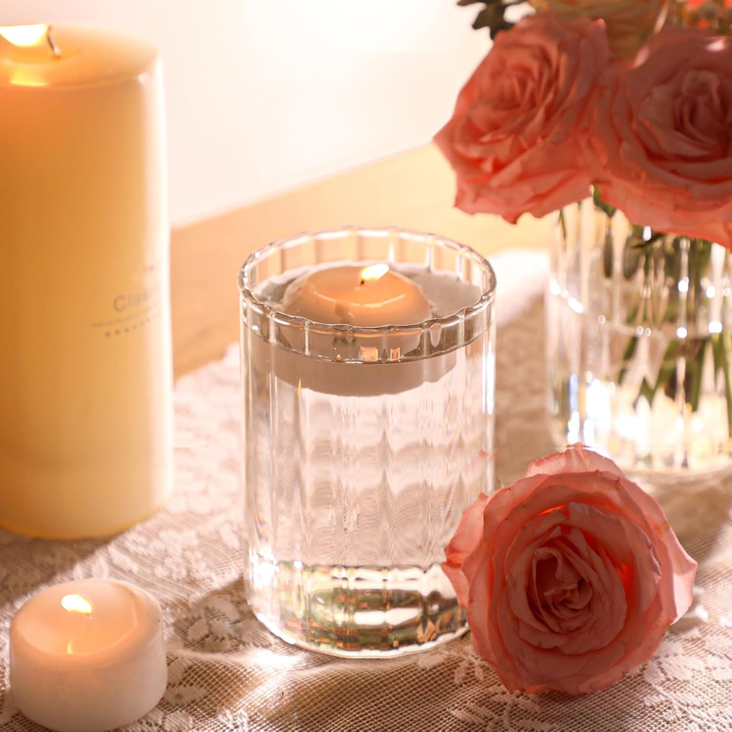 ComSaf Glass Cylinder Vases Pack of 12, Clear Ribbed Bud Vases for Centerpieces Weeding Decoration, 6 inch Tall Clear Flower Vases in Bulk, Hurricane Candle Holder for Party Home Decor