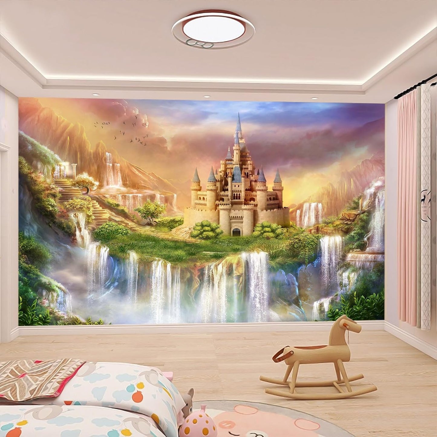 WFBHUA-Wall Mural Waterfall Green Nature Lake Landscape Wallpaper Decor for Bathroom Living Room Bedroom(Not Peel and Stick)