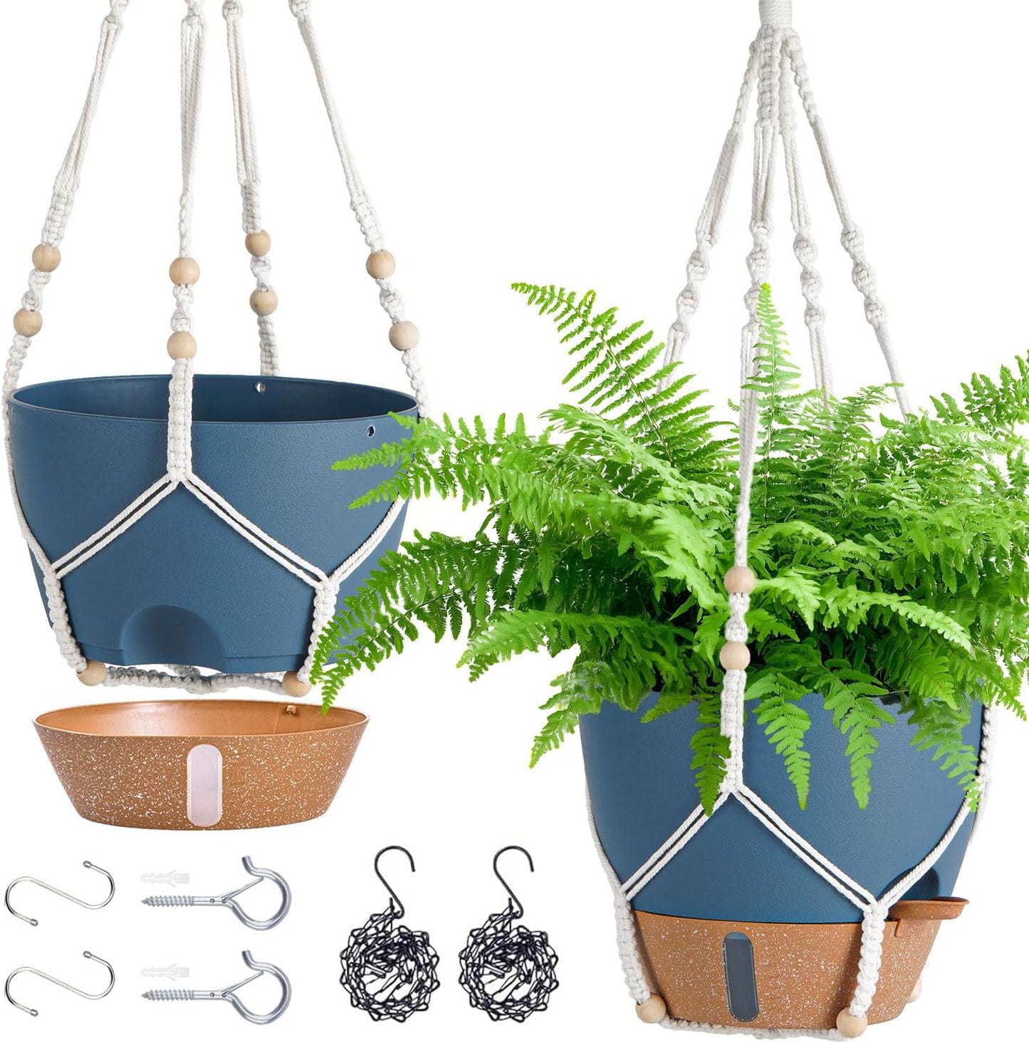 10 Inch Hanging Planters for Indoor Plants & Outdoor - 2 Pack Self-Watering Hanging Pots with Drainage Holes, Visual Reservoir, 2 Hangers - Self-Watering Hanging Baskets Flower Pots