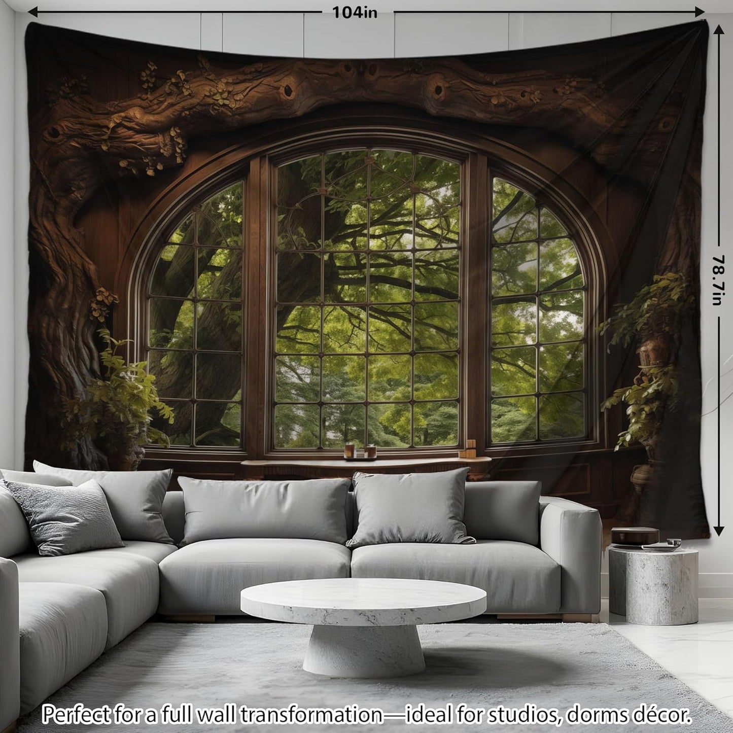 QGHOT Window Tapestry, Outdoor Forest Tapestry Wall Hanging