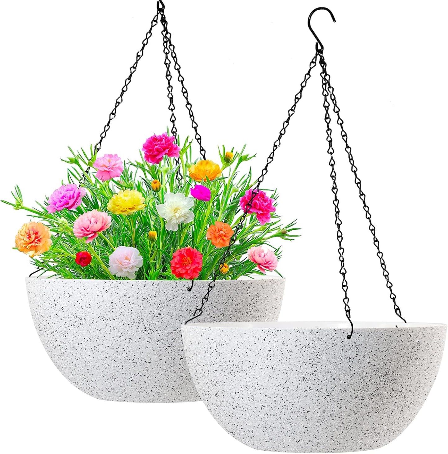WOUSIWER 13 inch 2 Pack Large Hanging Planters for Indoor Outdoor Plants with Drainage Holes and Chain, Round Hanging Flower Pots for Garden Home Porch Decor, Myrtle Green