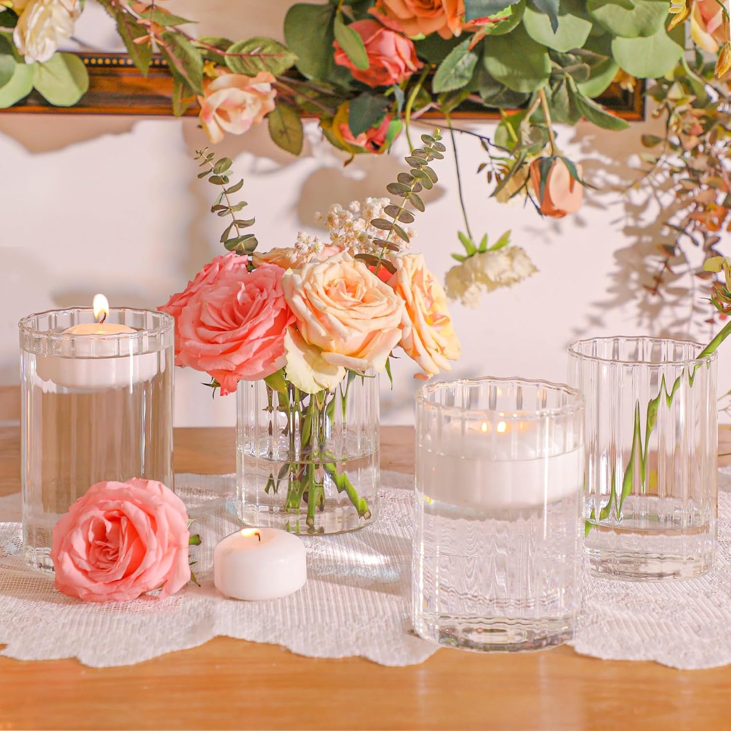 ComSaf Glass Cylinder Vases Pack of 12, Clear Ribbed Bud Vases for Centerpieces Weeding Decoration, 6 inch Tall Clear Flower Vases in Bulk, Hurricane Candle Holder for Party Home Decor