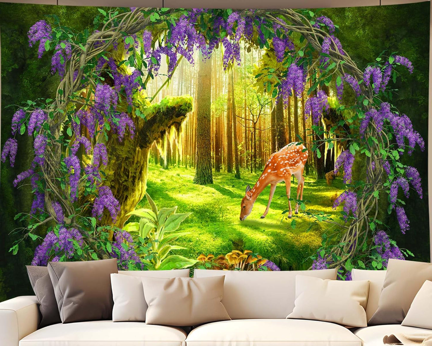 QGHOT Window Tapestry, Outdoor Forest Tapestry Wall Hanging