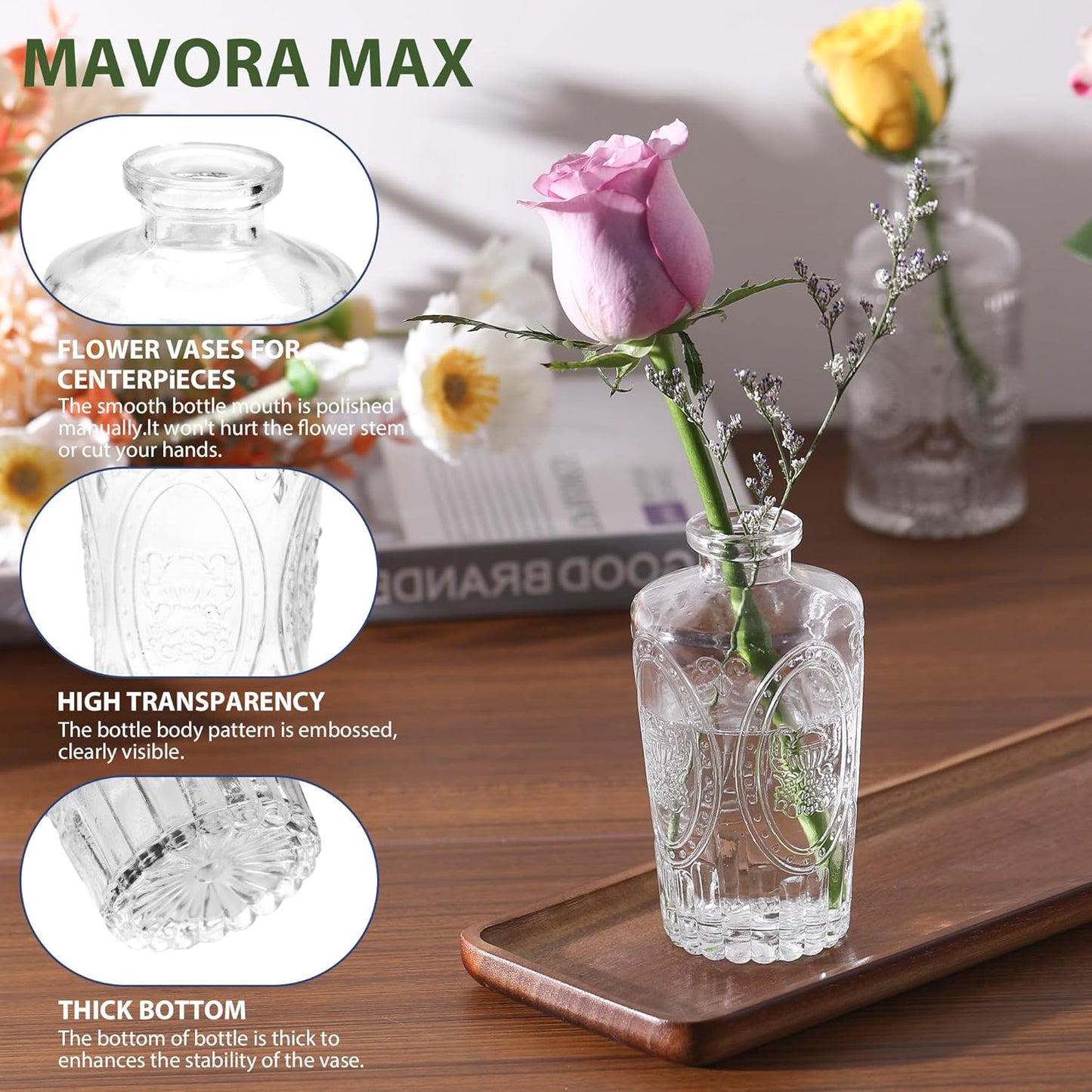Clear Bud Vases Bulk 32,Small Flower Vases for Wedding,Glass Vintage Vase Set for Centerpieces,Recepetion,Home