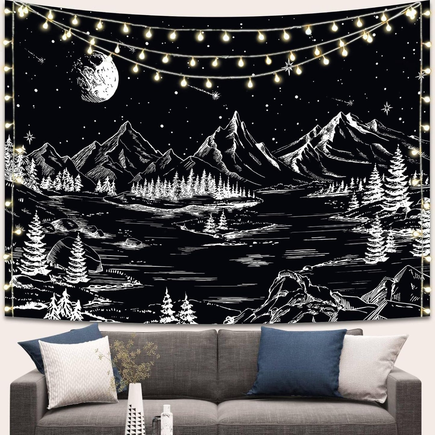 Apdidl Large Forest Tapestry for Bedroom Aesthetic 90'' X 71'' Foggy Mountain Tree Nature Wall Mural Tapestry Landscape Backdrop Green Woodland Scenery Wall Hanging for Living Room Ceiling Decor