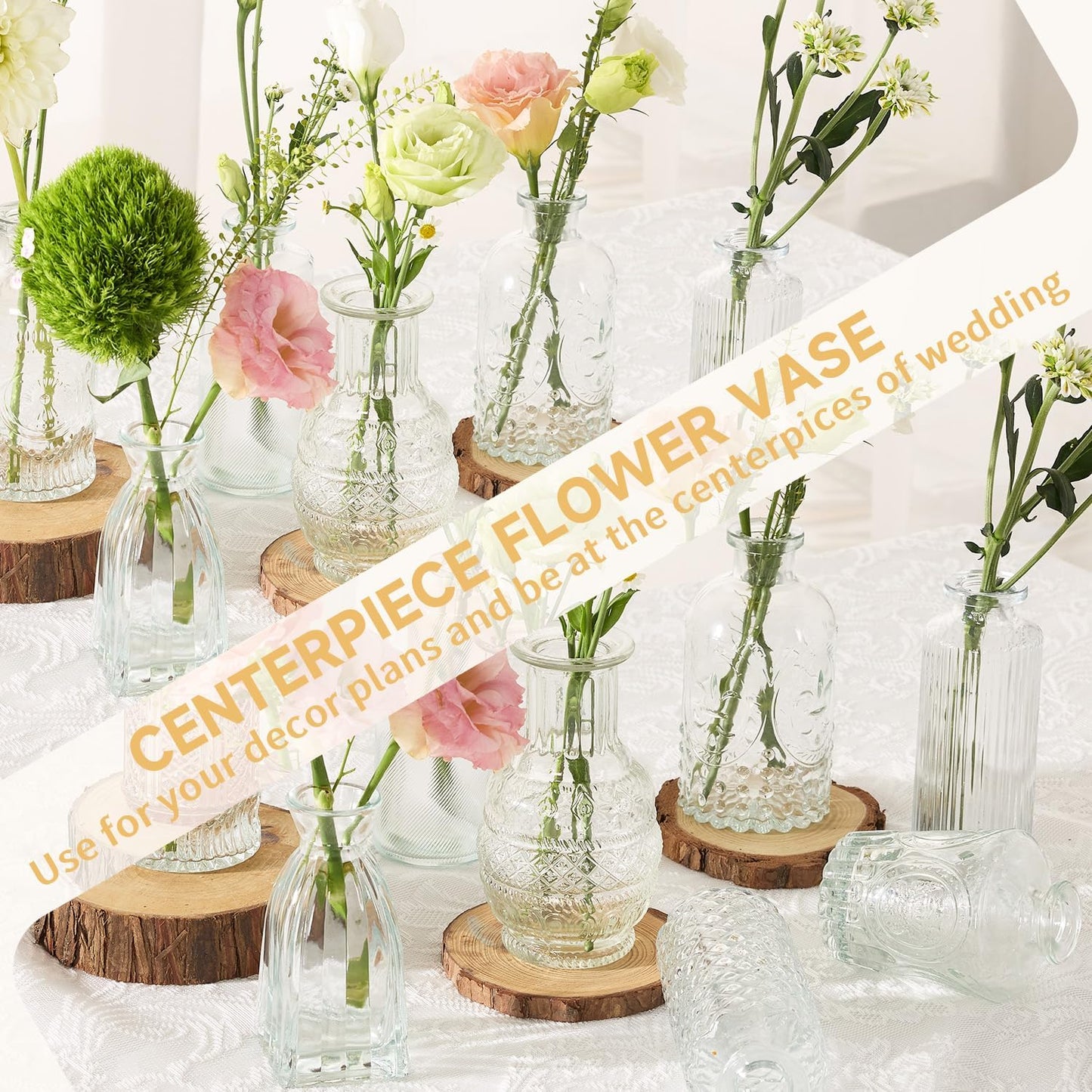Glass Bud Vase Set of 32PCS Wedding Centerpieces for Tables,Mini Clear Bud Vases for Flowers,Small Flower Vases Suitable for Birthday Party,Anniversary,Wedding,Baby Shower (Clear, 32PCS)