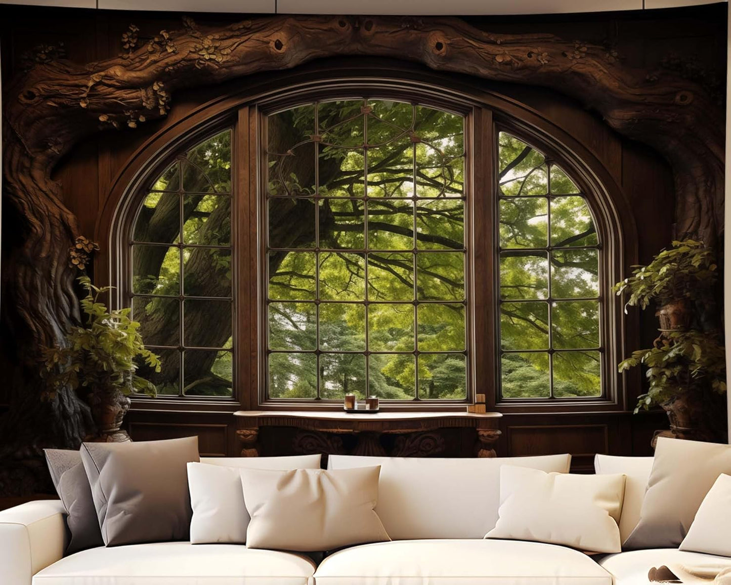 QGHOT Window Tapestry, Outdoor Forest Tapestry Wall Hanging
