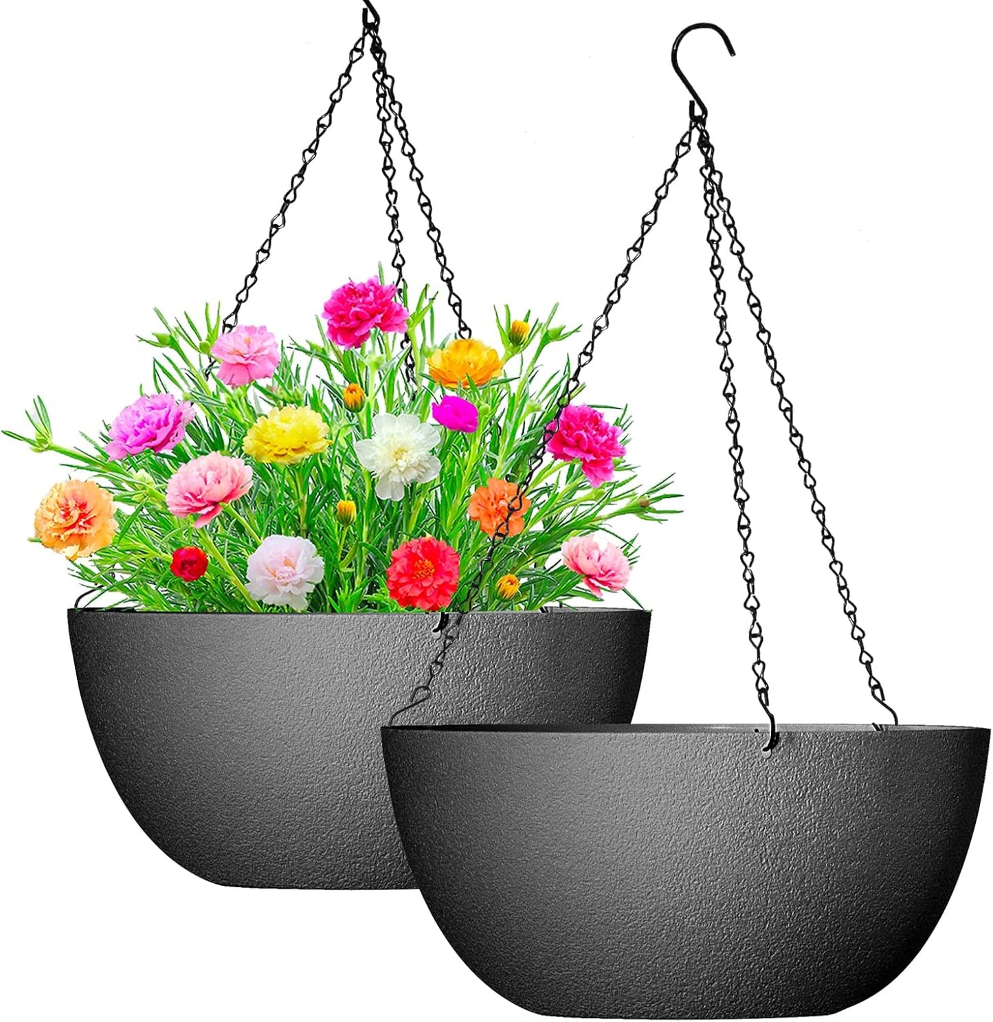 WOUSIWER 13 inch 2 Pack Large Hanging Planters for Indoor Outdoor Plants with Drainage Holes and Chain, Round Hanging Flower Pots for Garden Home Porch Decor, Myrtle Green