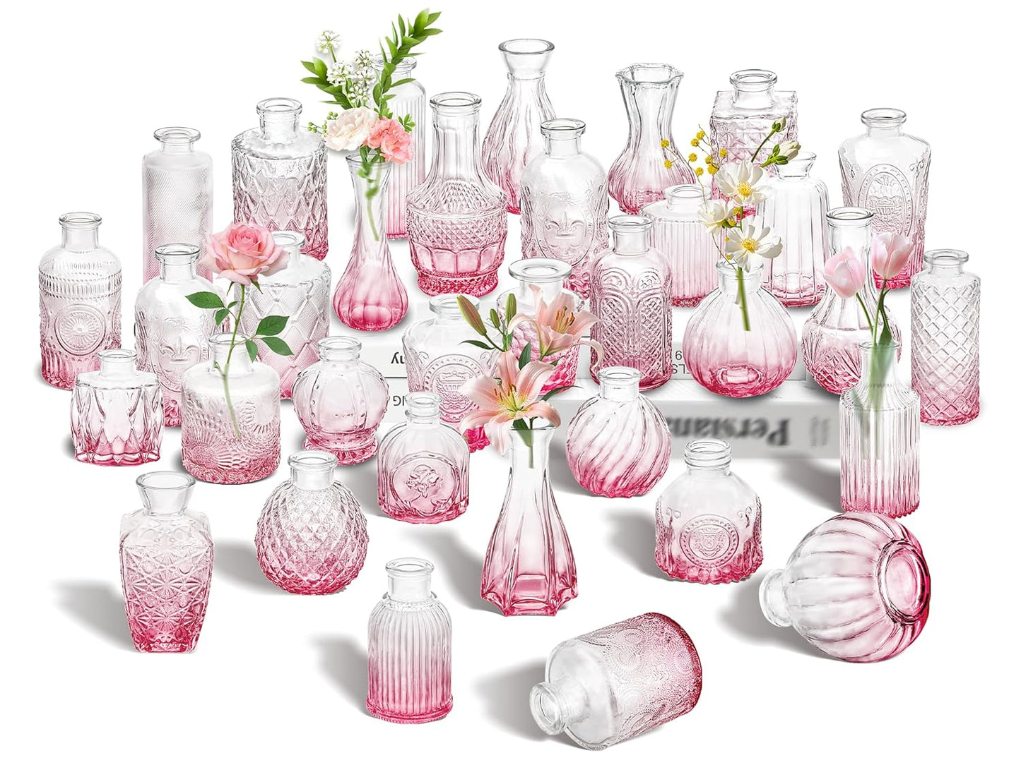 Clear Bud Vases Bulk 32,Small Flower Vases for Wedding,Glass Vintage Vase Set for Centerpieces,Recepetion,Home
