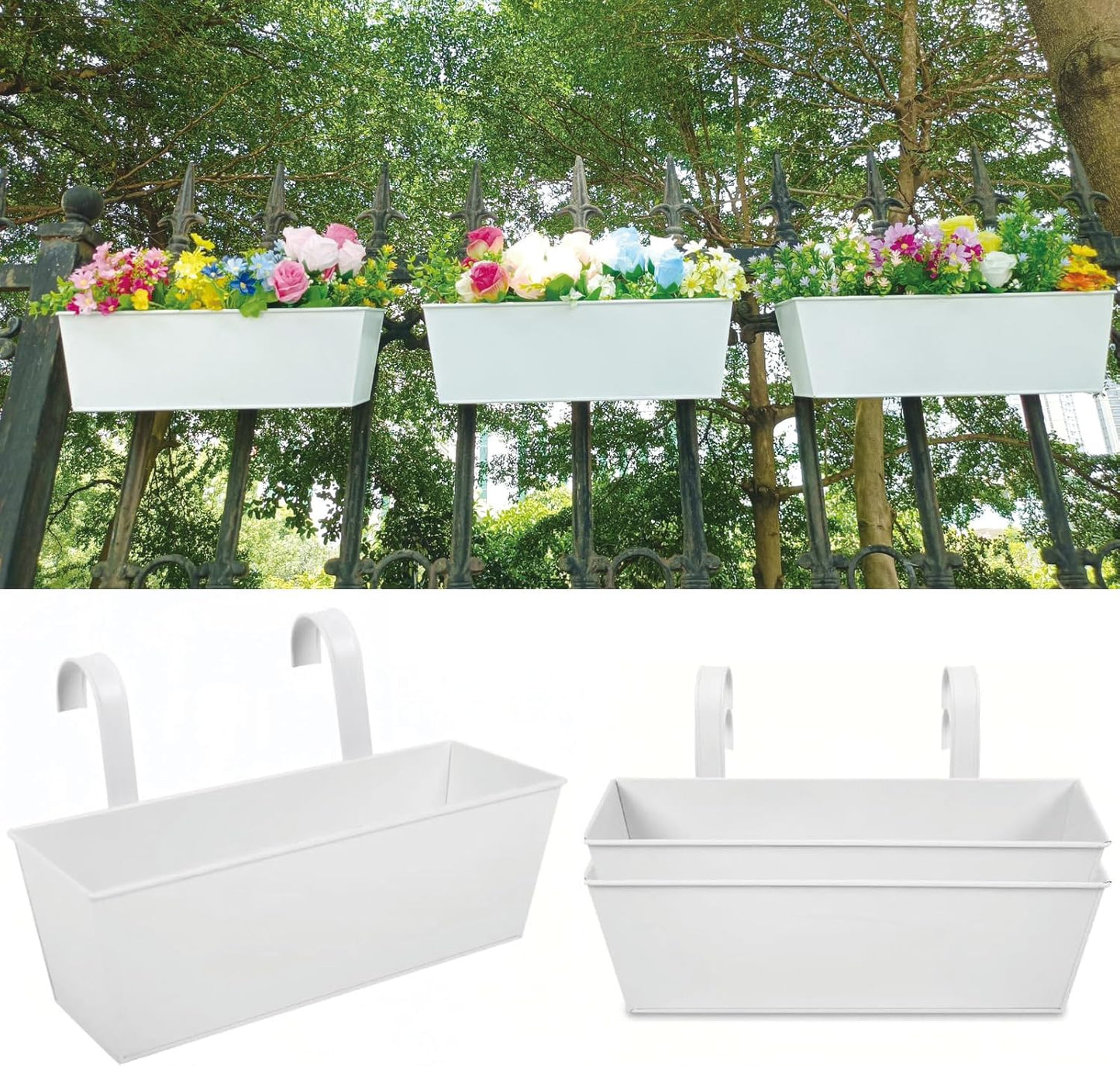 3 Pcs Large Hanging Flower Pots for Railing Or Fence 16 Inch Railing Planter Box for Any Balcony, Porch or Deck Countryside Style Window Planter Boxes Are Perfect to Herbs & Flowers for Garden (Black)