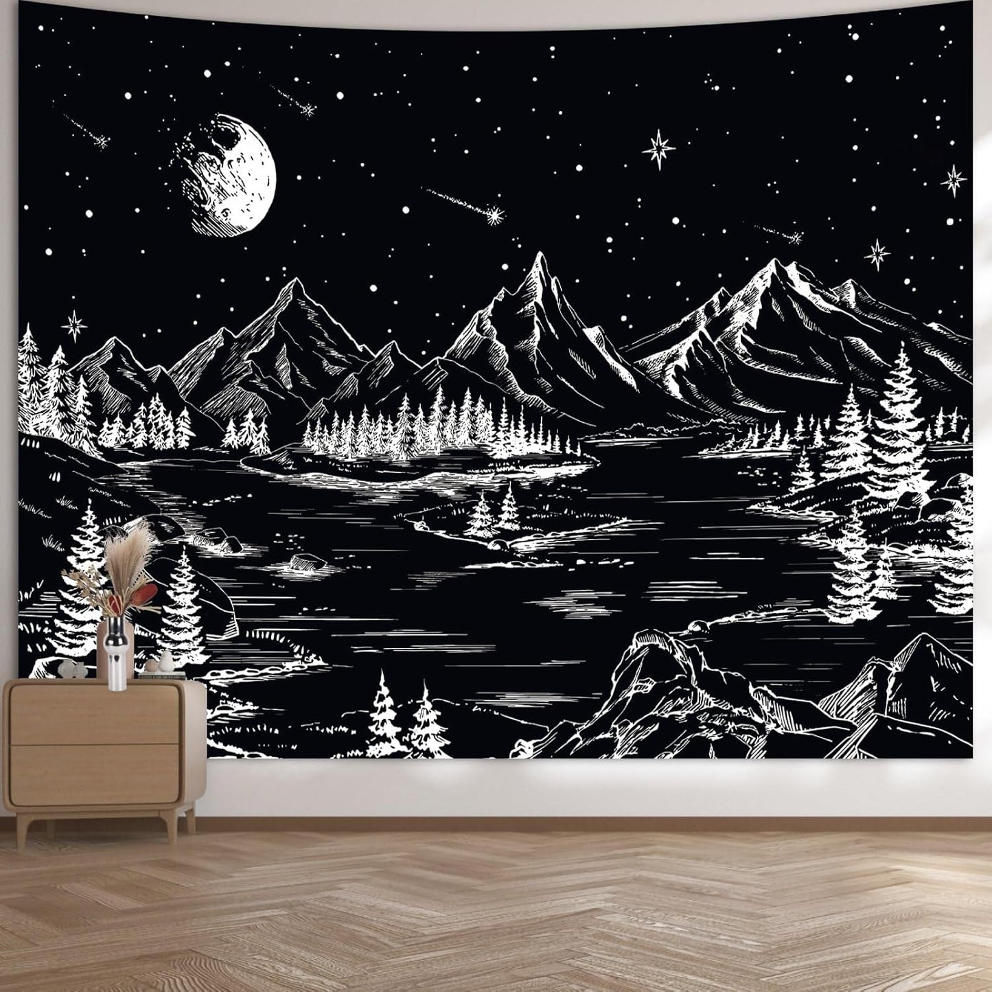 Apdidl Large Forest Tapestry for Bedroom Aesthetic 90'' X 71'' Foggy Mountain Tree Nature Wall Mural Tapestry Landscape Backdrop Green Woodland Scenery Wall Hanging for Living Room Ceiling Decor