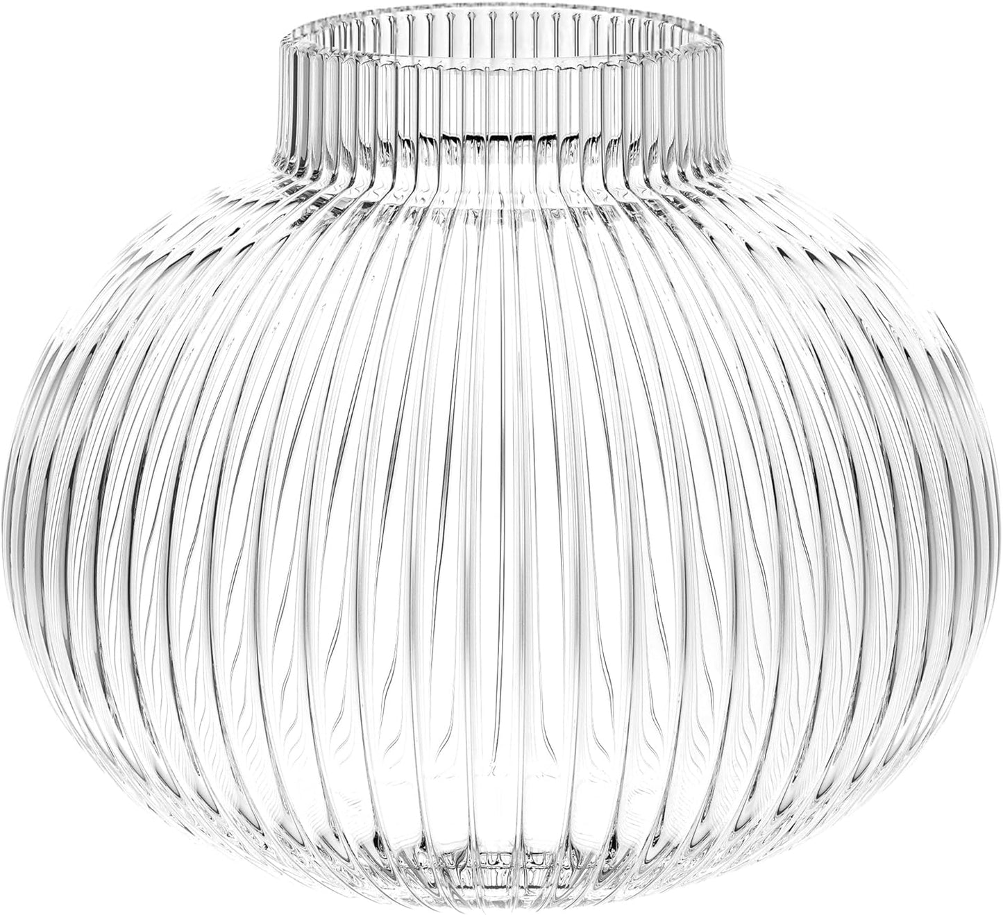 Ribbed Glass Vase, Flower Vase, Fluted Clear Vases for Flowers, Modern Vases for Living Room, Dining Table, Entryway, Shelf, Wedding, Office, Coffee Table, Birthday, 7.5 Inches