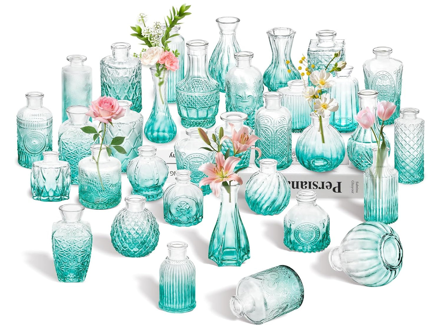 Clear Bud Vases Bulk 32,Small Flower Vases for Wedding,Glass Vintage Vase Set for Centerpieces,Recepetion,Home