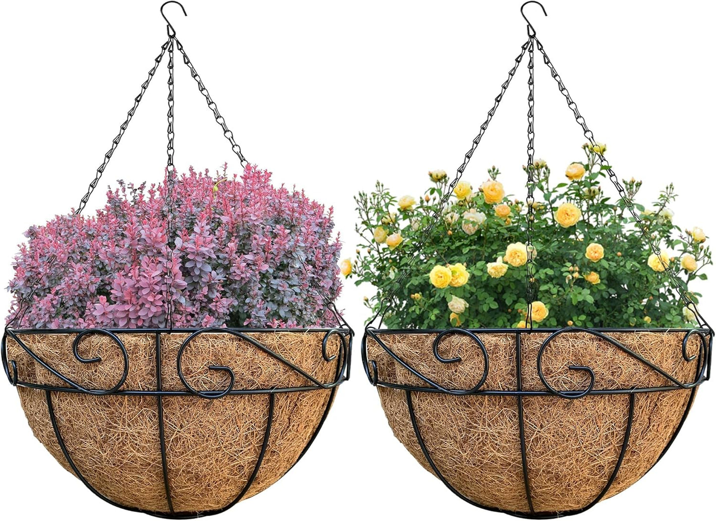 16 Pack Hanging Planter Basket Outdoor Large Hanging Flower Pots Indoor 12 inch with Coco Coir Liner Round Wire Plant Holder Chain Hanging Basket for Garden Home Decor Balcony Office