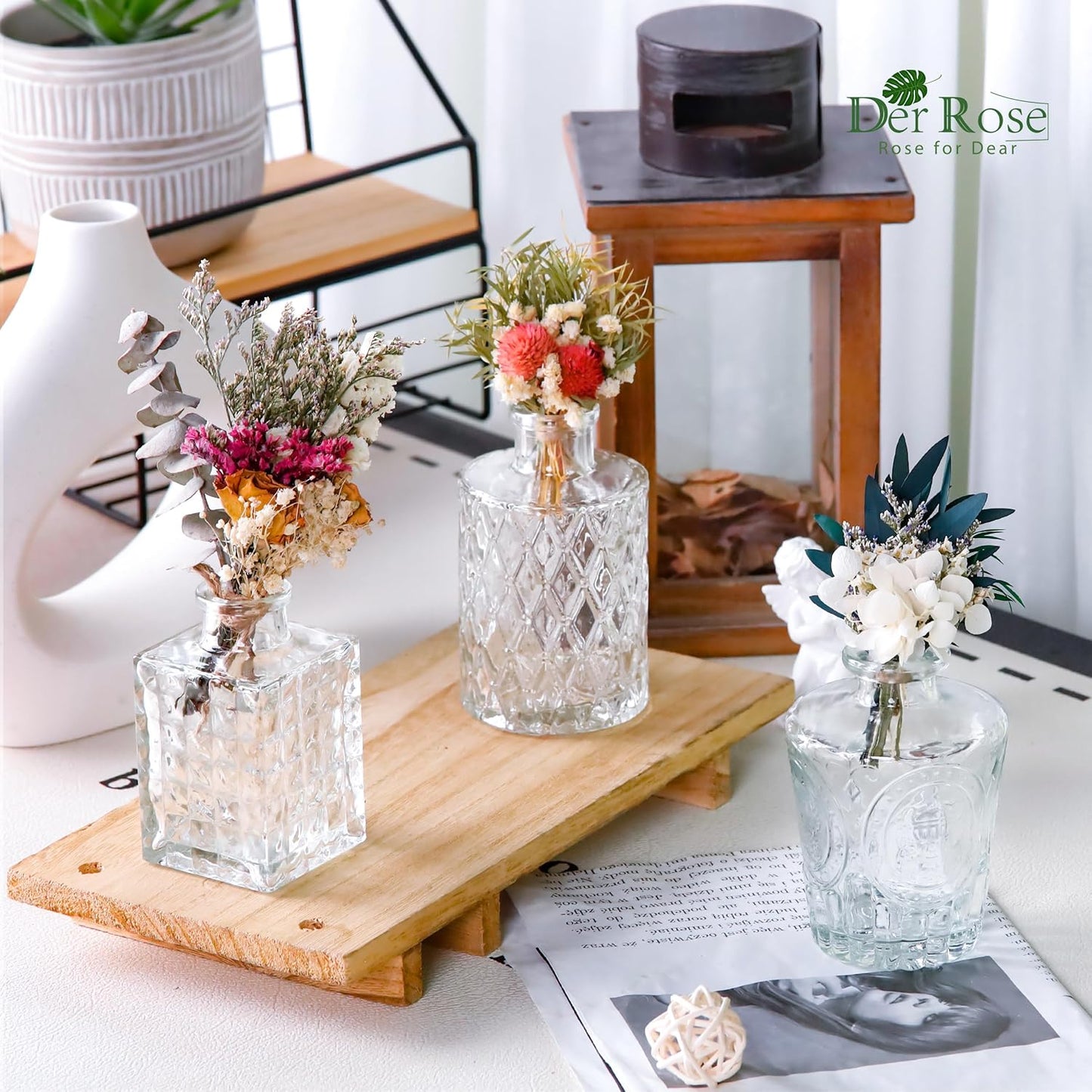 Der Rose Glass Bud Vases Set of 12, Small Bud Vases for Flowers, Rustic Wedding Centerpieces and Home Decor