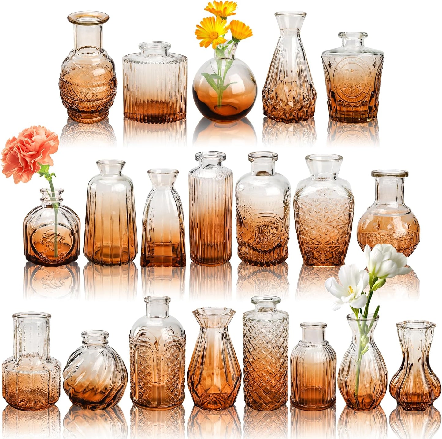 Der Rose Glass Bud Vases Set of 12, Small Bud Vases for Flowers, Rustic Wedding Centerpieces and Home Decor