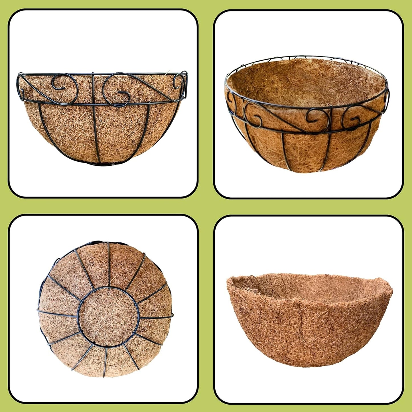 16 Pack Hanging Planter Basket Outdoor Large Hanging Flower Pots Indoor 12 inch with Coco Coir Liner Round Wire Plant Holder Chain Hanging Basket for Garden Home Decor Balcony Office